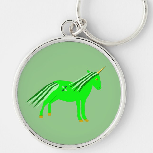 Cute Irish Green and Gold Unicorn Key Ring (Front)