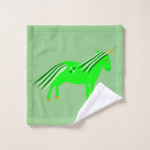 Cute Irish Green and Gold Unicorn Wash Cloth