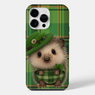 CUTE IRISH HEDGEHOG WITH GREEN PLAID PATTERN iPhone 14 PRO MAX CASE