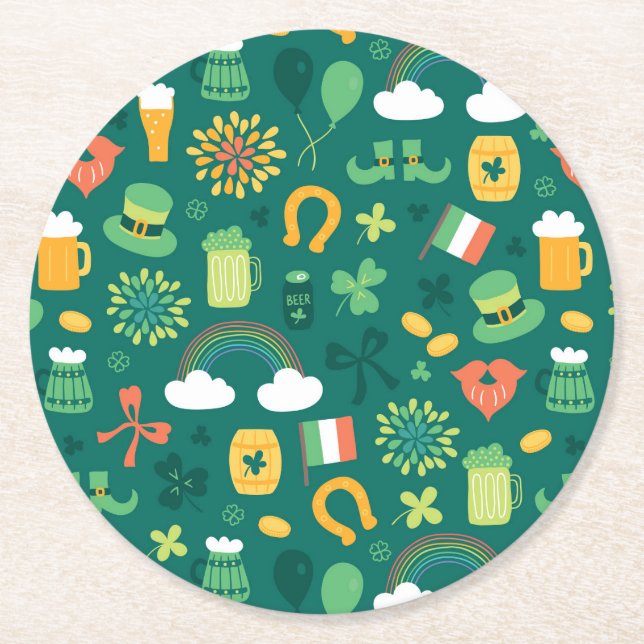 Cute Irish Icon Pattern Round Paper Coaster (Front)