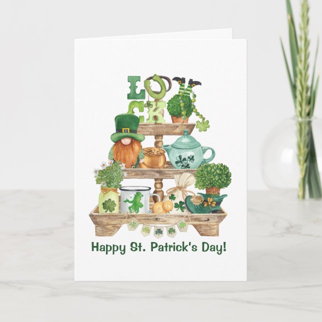 Cute Irish Knickknack Stand Happy St Patrick's Day Holiday Card (Front)