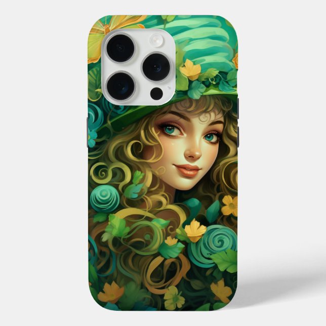 CUTE IRISH LASS SURROUNDED BY SHAMROCKS Case-Mate iPhone CASE (Back)