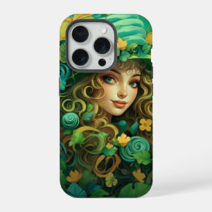 CUTE IRISH LASS SURROUNDED BY SHAMROCKS iPhone 15 PRO CASE