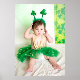 Cute Irish Little Girl with Green Shamrock Poster