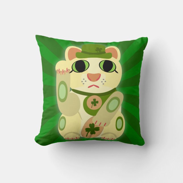 Cute Irish Lucky Cat Mashup Cushion (Front)
