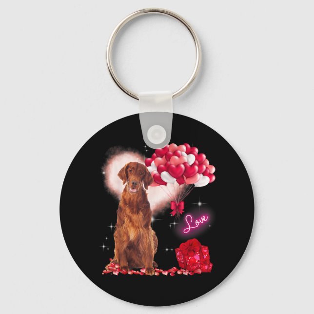 Cute Irish Setter Balloon Heart Valentines Day Val Key Ring (Front)