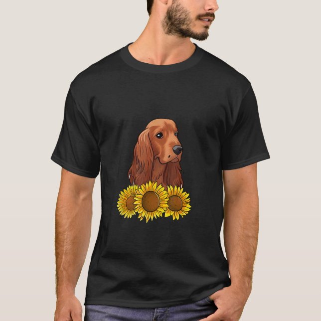 Cute Irish Setter  Dog Flower Sunflower T-Shirt (Front)