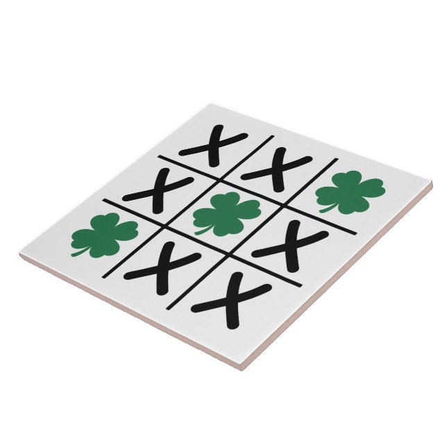 Cute Irish Shamrock Tic Tac Toe Ceramic Tile (Side)