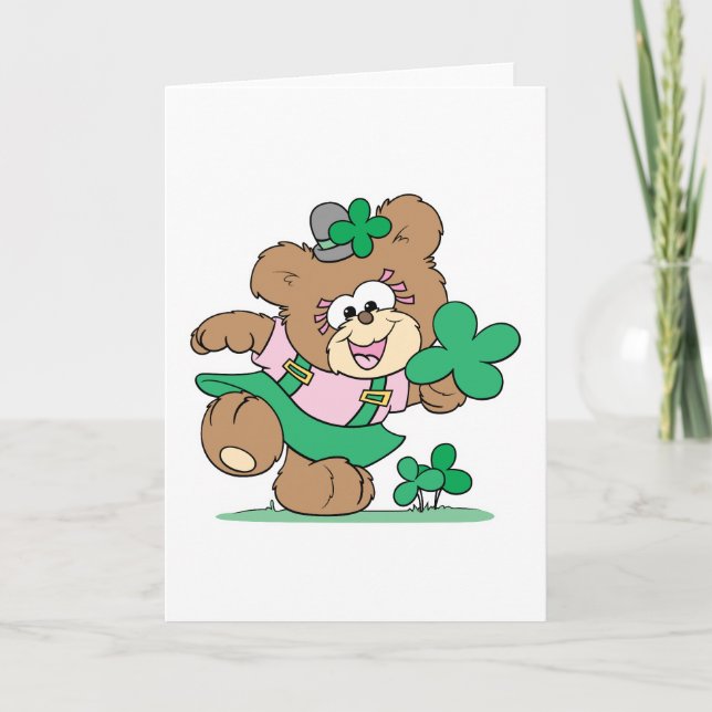 cute irish st paddy girl teddy bear design card (Front)