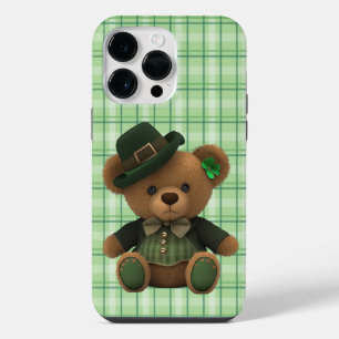 CUTE IRISH TEDDY BEAR WITH GREEN PLAID PATTERN iPhone 14 PRO MAX CASE