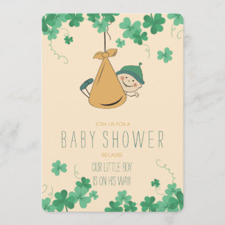 Cute Irish Themed Shamrock Baby Shower Invitation