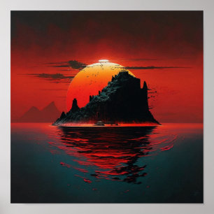Cute Island Sunset Painting Poster