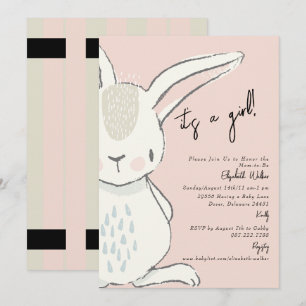 Cute It A Girl Cute Rabbit Pink Baby Shower Invita Invitation