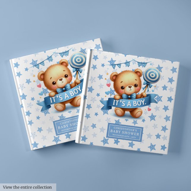 Cute It’s a Boy Baby Shower Guest Book to Sign (Adorable It’s a boy teddy bear baby shower keepsake)