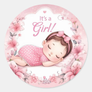 Cute It’s a Girl Baby Announcement  Classic Round Sticker