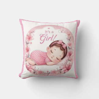 Cute It’s a Girl Baby Announcement  Cushion