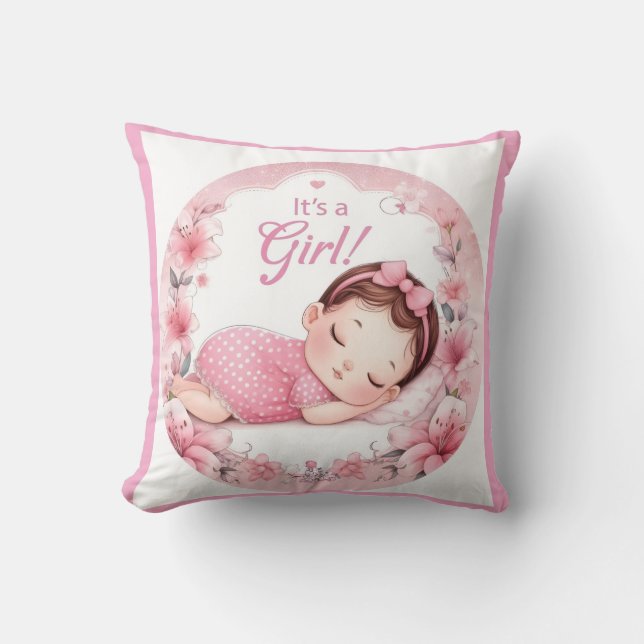 Cute It’s a Girl Baby Announcement  Cushion (Front)