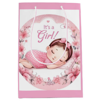 Cute It’s a Girl Baby Announcement  Medium Gift Bag