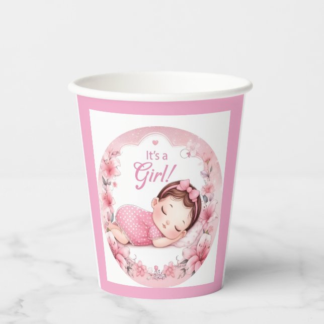 Cute It’s a Girl Baby Announcement  Paper Cups (Front)