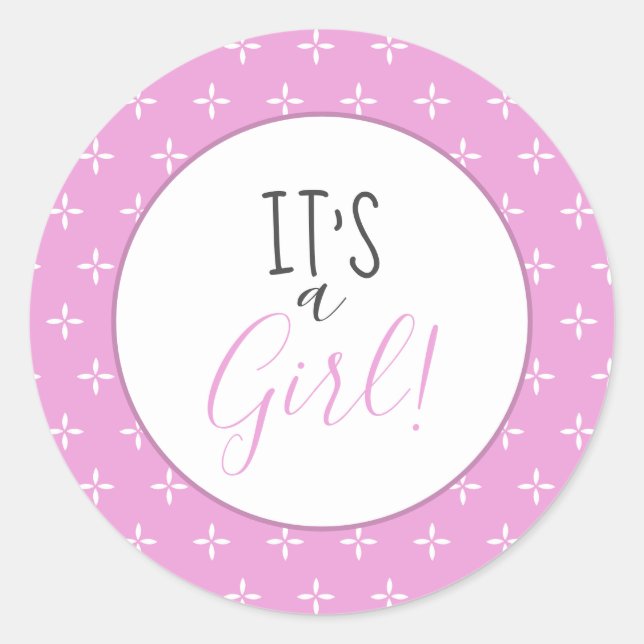 Cute It’s a Girl Pink Star Pattern Baby Shower  Classic Round Sticker (Front)