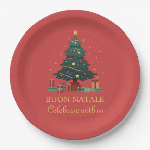 Cute Italian Buon Natale Custom Tree Paper Plate