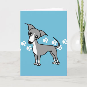 Cute Italian Greyhound Cartoon Blue Holiday Card