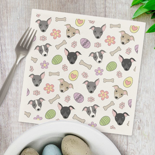 Cute Italian Greyhound Dogs Easter Eggs Pattern Napkin (Creator Uploaded)