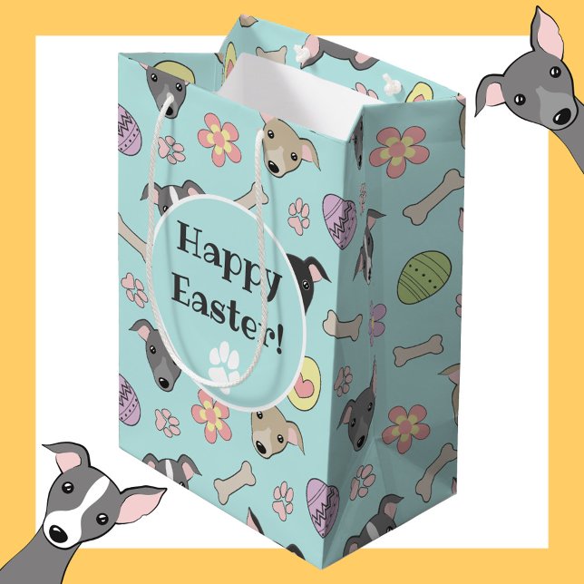 Cute Italian Greyhound Easter eggs Cartoon Pattern Medium Gift Bag (Creator Uploaded)
