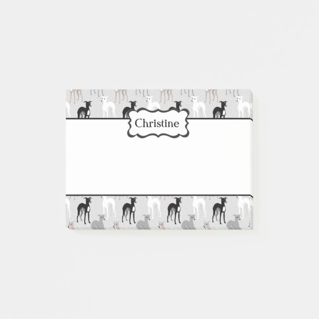 Cute Italian Greyhound Pattern Custom Colour Post-it Notes (Front)