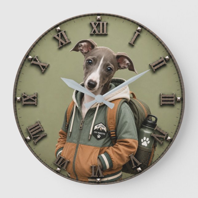 Cute Italian Greyhound Puppy Large Clock (Front)