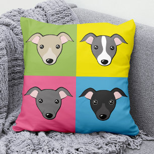 Cute Italian Greyhounds Cartoon Colourful Pop Art Cushion
