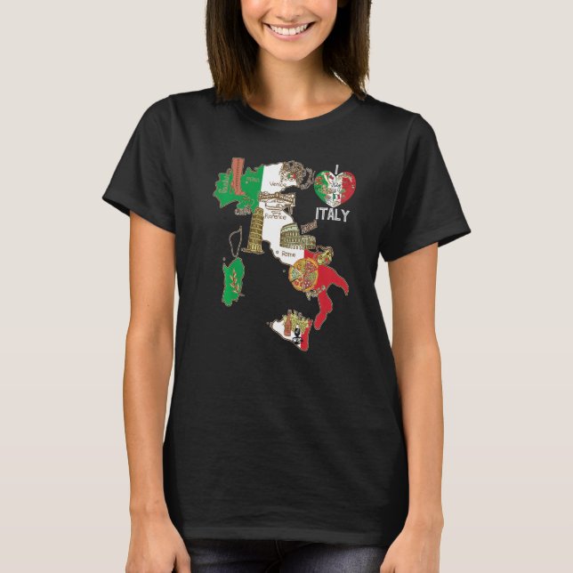 Cute Italy Graphic Italian Flag Map Heart Italian  T-Shirt (Front)