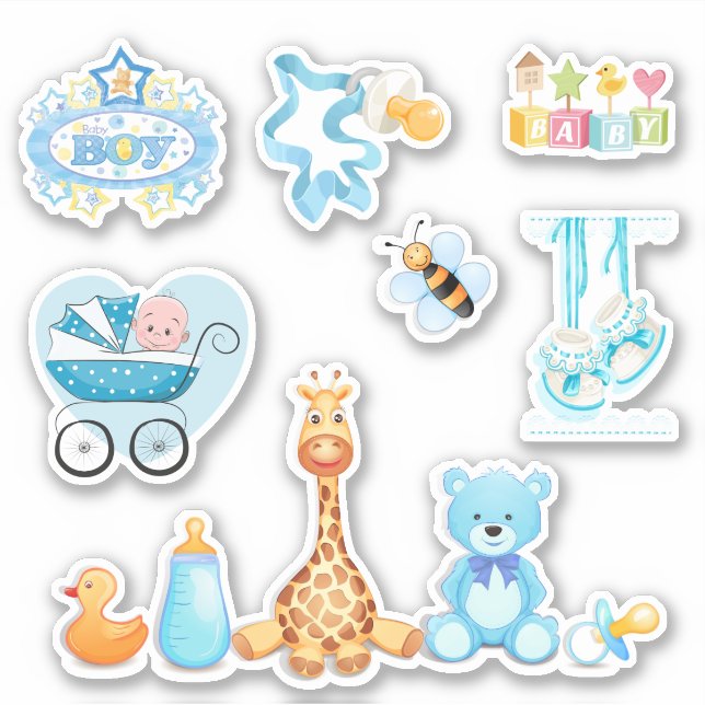 Cute Its a Boy Blue Baby Announcement Stickers (Front)