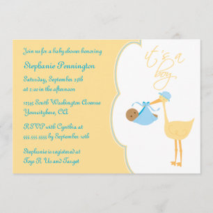 Cute it's a boy blue stork baby shower invitation