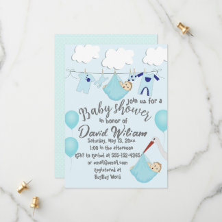 Cute It's A Boy Clothesline Baby shower  Save The Date