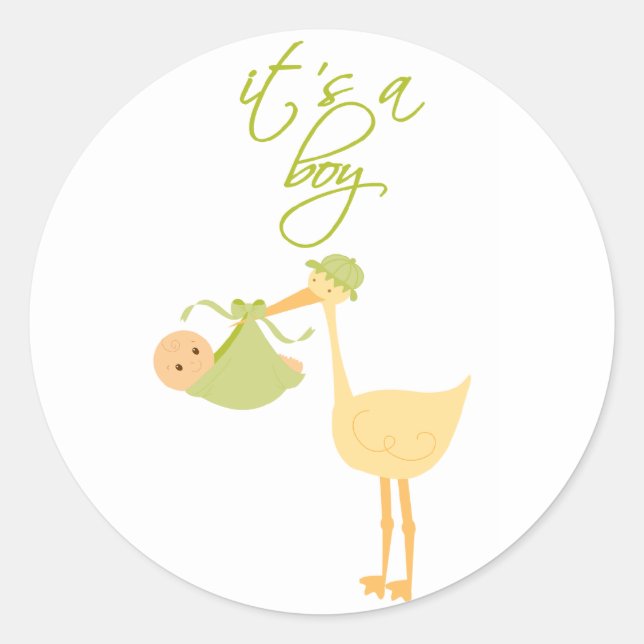 Cute it's a boy green stork holding baby stickers (Front)