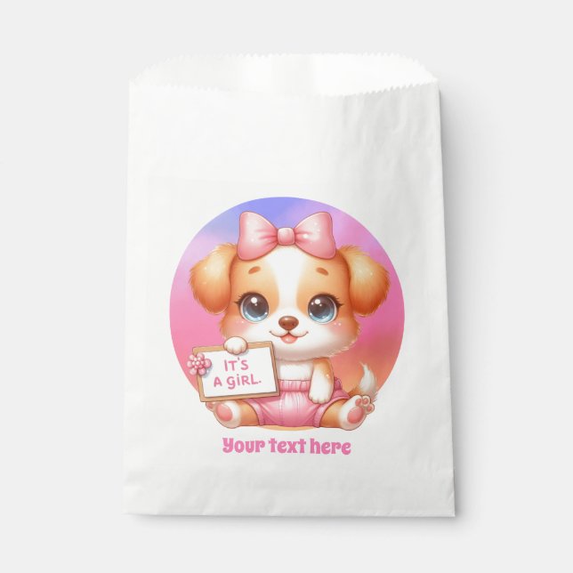 Cute it's a girl baby shower customisable dog favour bag (Front)