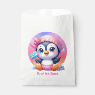 Cute it's a girl baby shower customisable penguin favour bag