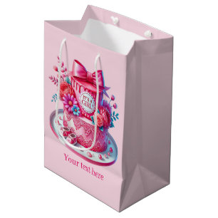 Cute it's a girl customisable girls baby shower medium gift bag