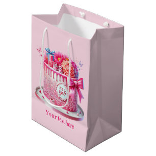 Cute it's a girl customisable girls baby shower medium gift bag
