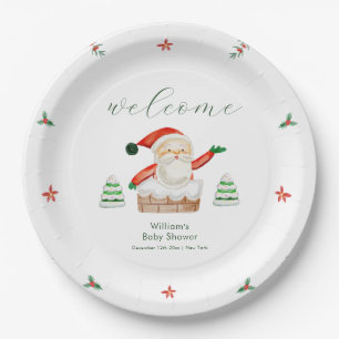 Cute It's Cold Outside Santa Baby Shower Welcome Paper Plate