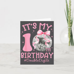 Cute It's My 10th Birthday Girl Coquette Bow Disco Card