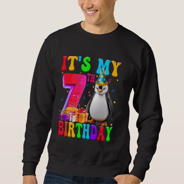 Cute It's My 7th Birthday 7 Year Old Penguin Bday  Sweatshirt (Front)