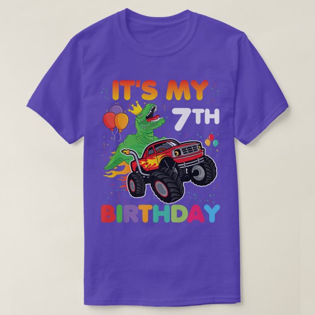 Cute It's My 7th Birthday I'm Seven Dinosaur Monst T-Shirt (Design Front)