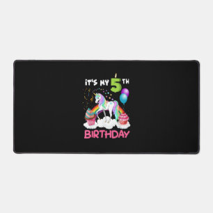 Cute It's My Fifth Birthday Unicorn Five Year Old Desk Mat
