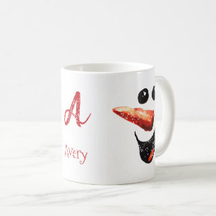 Cute It's Snowing Bold Snowman Face Name Monogram Coffee Mug