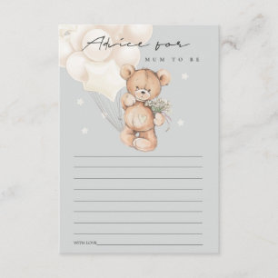Cute Ivory Bear Balloon Advice For Mum Baby Shower Enclosure Card
