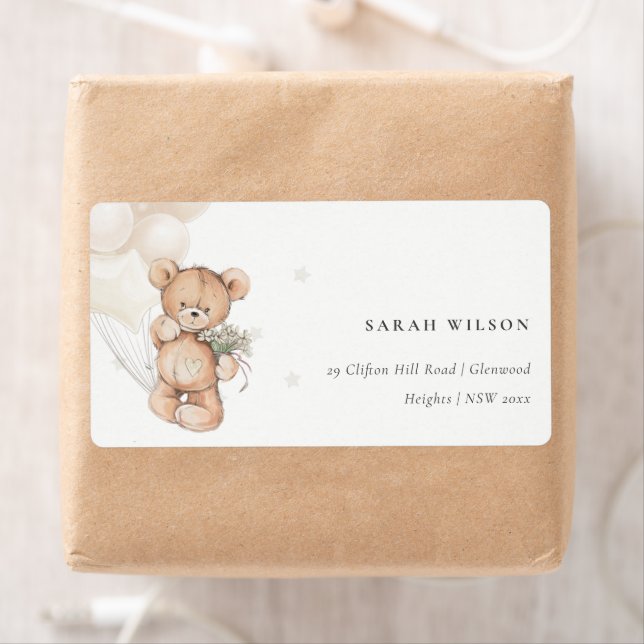 Cute Ivory Bear Balloon Floral Bunch Heart Address (Insitu)