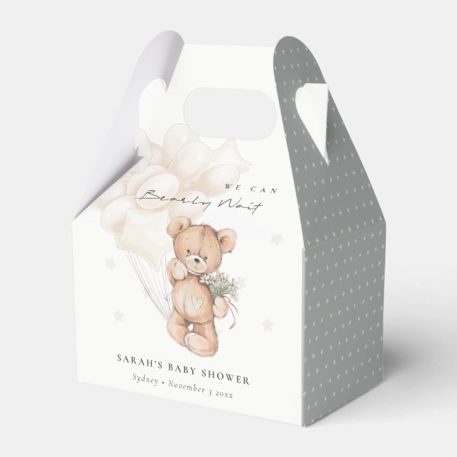 Cute Ivory Bearly Wait Bear Balloon Baby Shower Favour Box (Front Side)