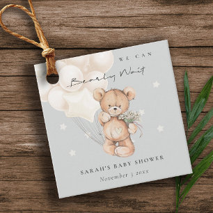 Cute Ivory Bearly Wait Bear Balloon Baby Shower Favour Tags